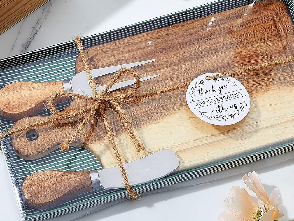 Acacia Wood Cheese Board Gift Set – Personalized Laser Engraving Included