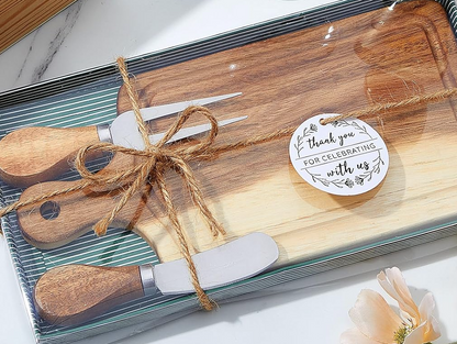 Acacia Wood Cheese Board Gift Set – Personalized Laser Engraving Included