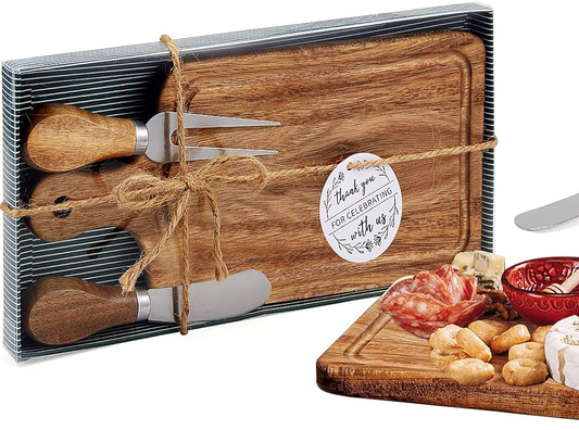 Acacia Wood Cheese Board Gift Set – Personalized Laser Engraving Included